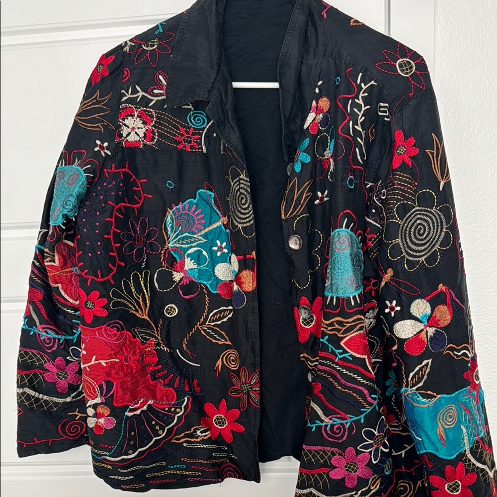 Embroidered Black Multicolor Women's Jacket